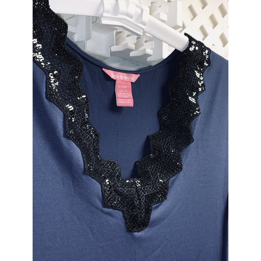 Woman Within 5X Navy Sleeveless A Line Sequin V Neck Neckline Pullover Dress GUC